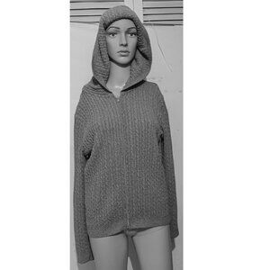 Willow Grey Ribbed Hooded Sweater Size Small